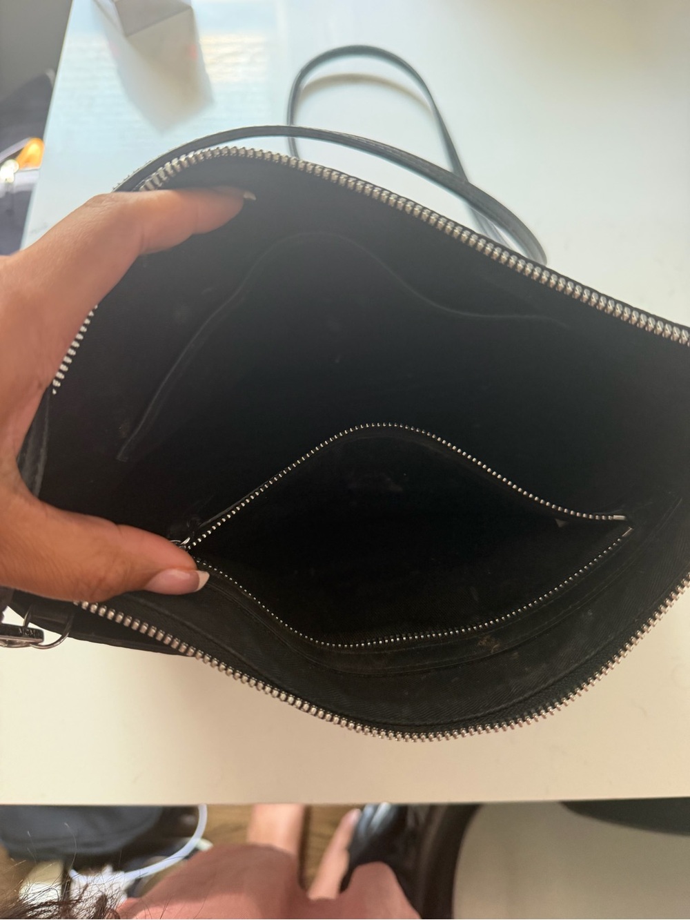 MCM Black Leather Zip Crossbody Bag
